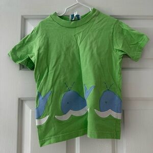 Vibrant Green Kids Tee with Blue Whale Design
